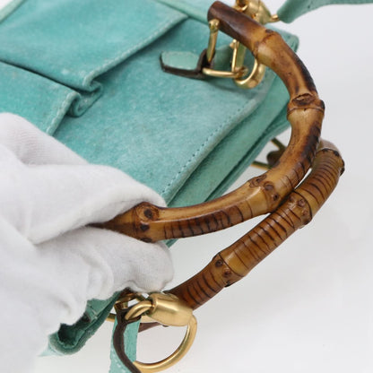Gucci Bamboo Zip Pouch Leather, TURQUOISE, SUEDE, Clutche & pouche