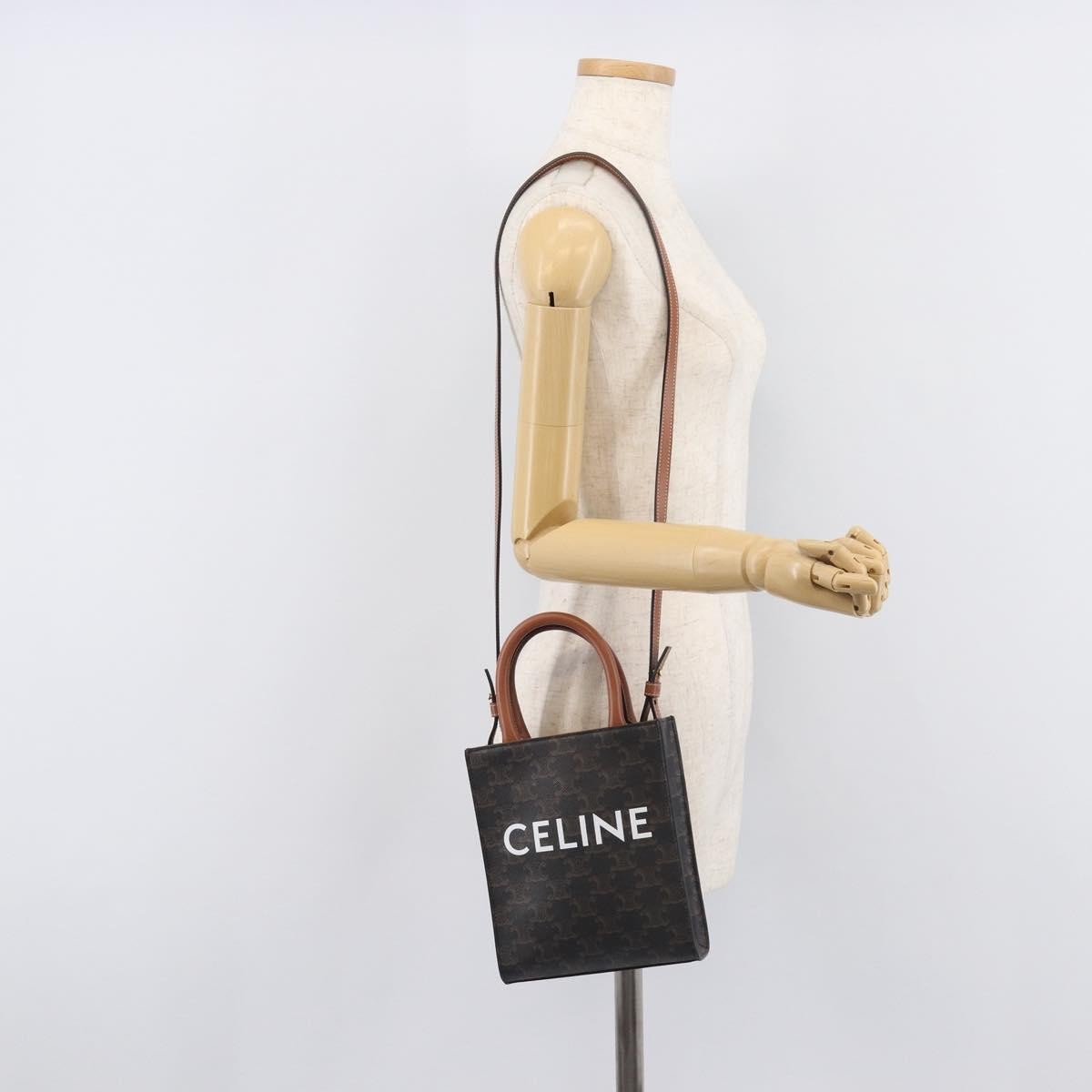 Celine Vertical Cabas Triomphe Coated Canvas, Black, Canvas, Tote Bag