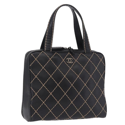 Chanel Surpique Zip Around Satchel Quilted Leather, Black, Leather, Handbag