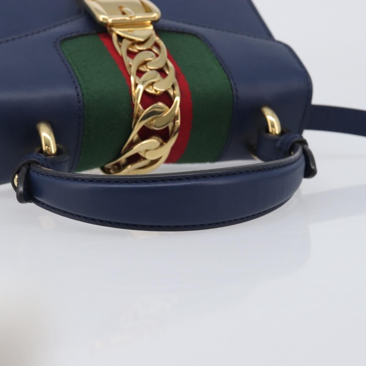 Gucci Sylvie Top Handle Leather, Navy, Leather, Handbag