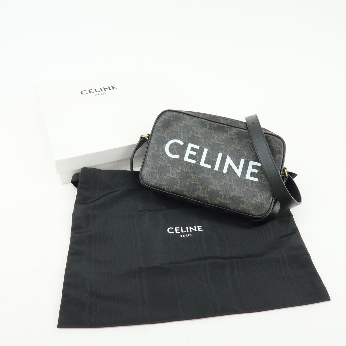 Celine Logo Messenger Triomphe Coated Canvas, Brown, Canvas, Handbag