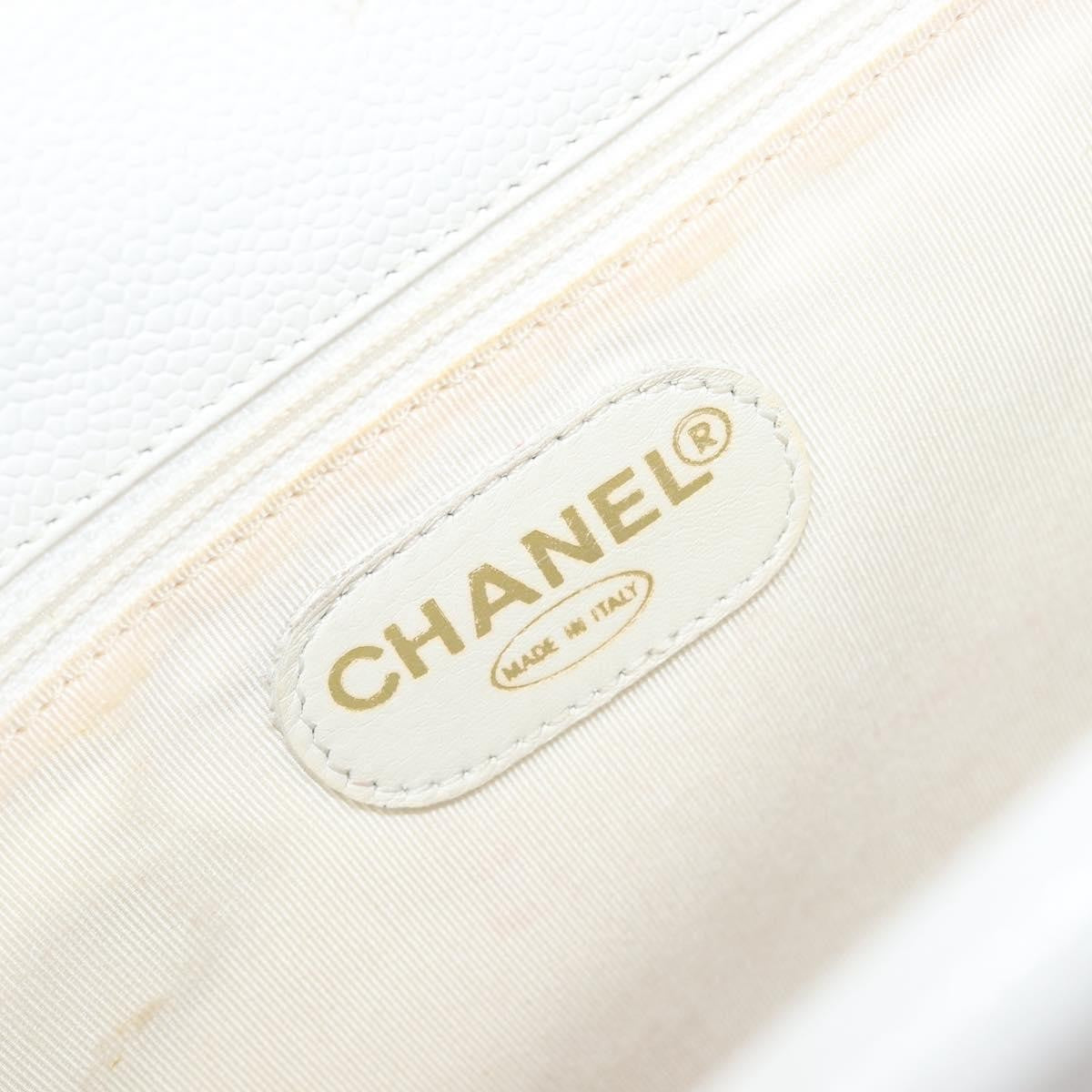 Chanel Vintage Wooden Quilted Caviar, White, Leather, Tote Bag