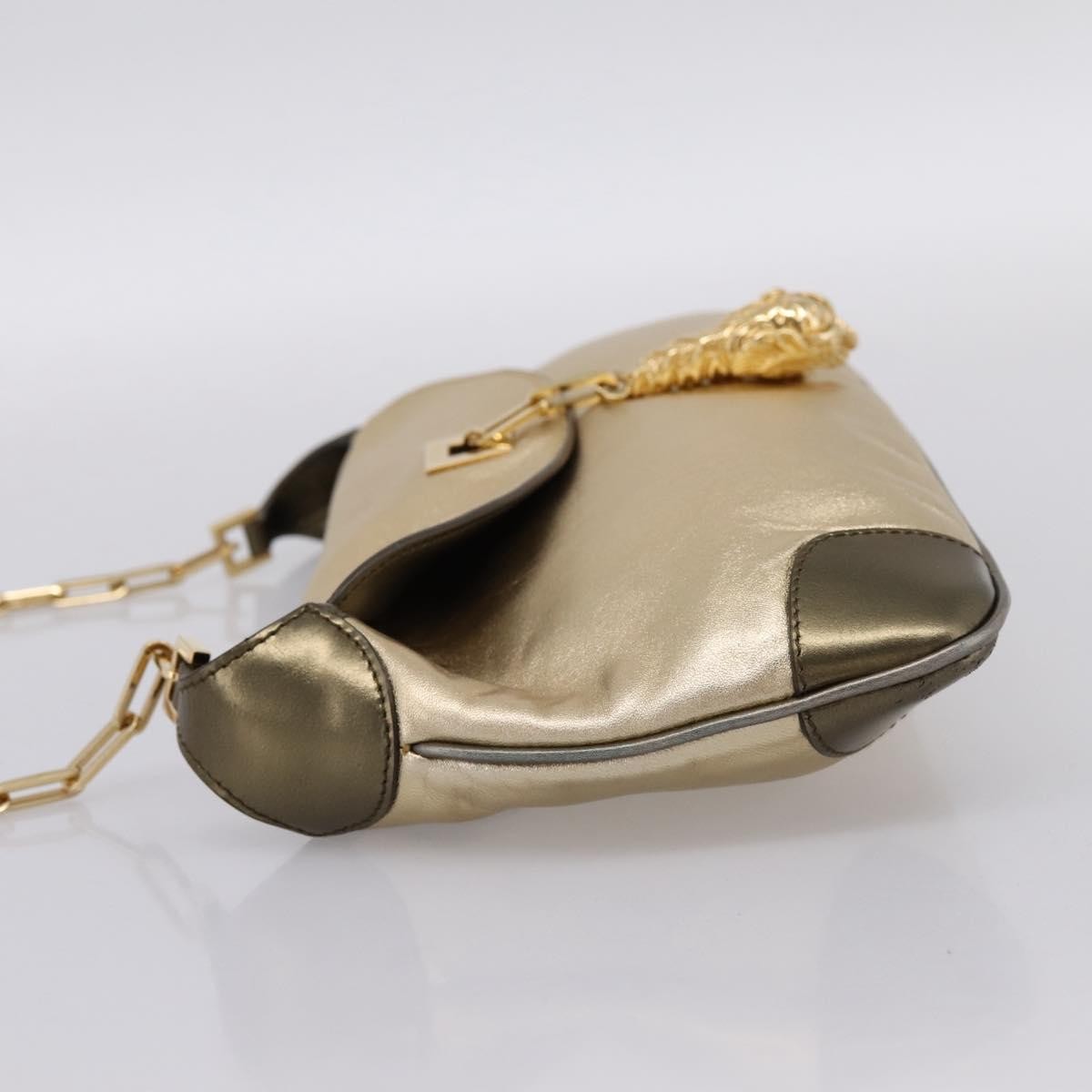 Gucci Tiger Charm Leather, Gold, Leather, Shoulder Bag