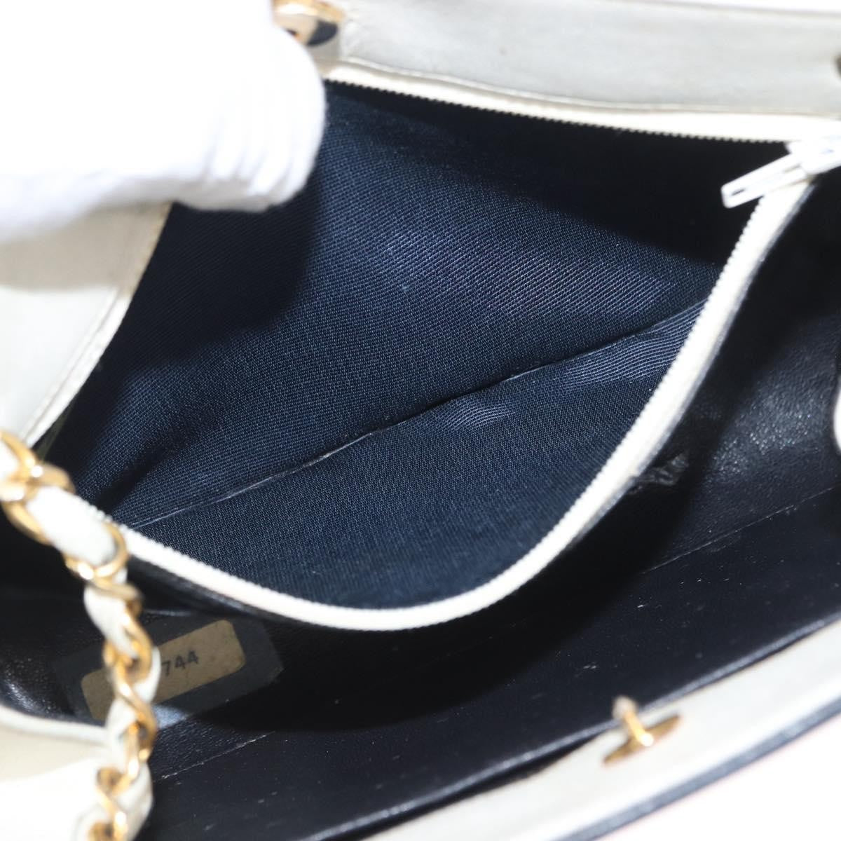 Chanel Chain Leather, White, Leather, Shoulder Bag