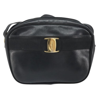 Salvatore Ferragamo Vara Bow camera Leather, Black, Leather, Shoulder Bag