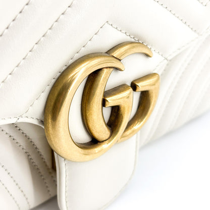 Gucci GG Marmont Patent, White, Leather, Shoulder Bag