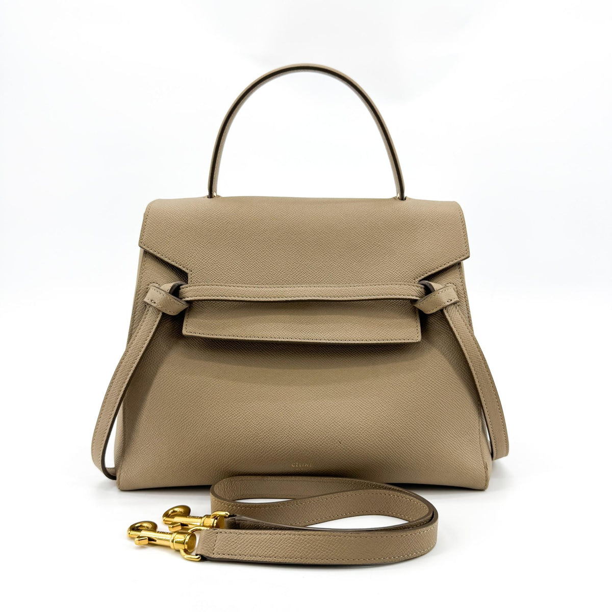 Celine Belt Calfskin, Beige, Leather, Handbag
