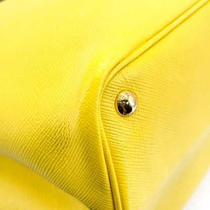 Prada Cuir Double Saffiano Leather, Yellow, Leather, Tote Bag