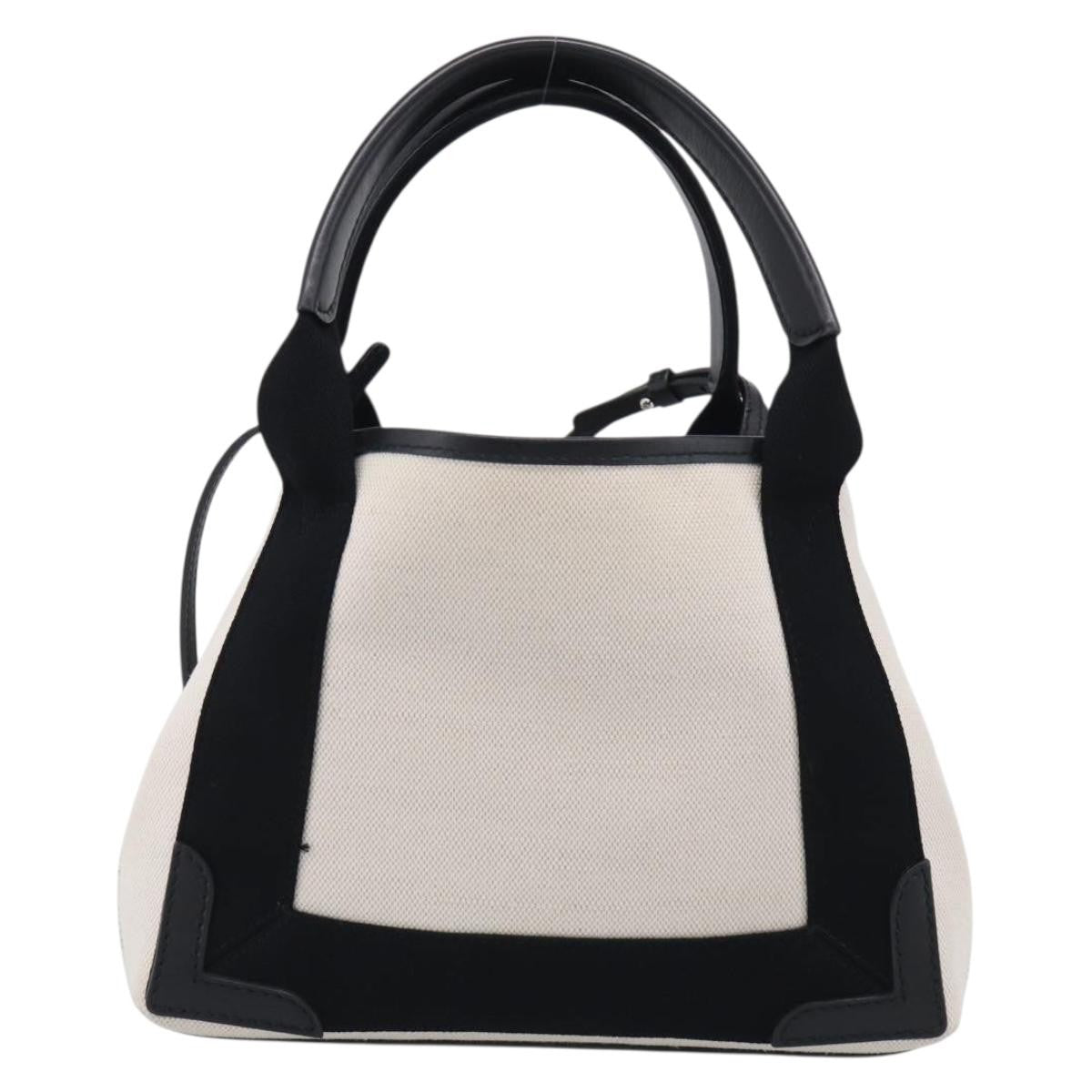 Balenciaga Navy Cabas Canvas with Leather, White, Canvas, Tote Bag