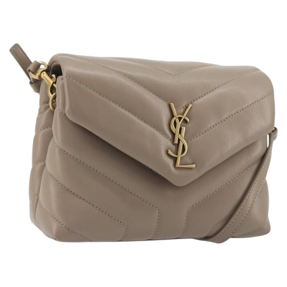 Saint Laurent Loulou Puffer Quilted Leather, Beige, Leather, Shoulder Bag