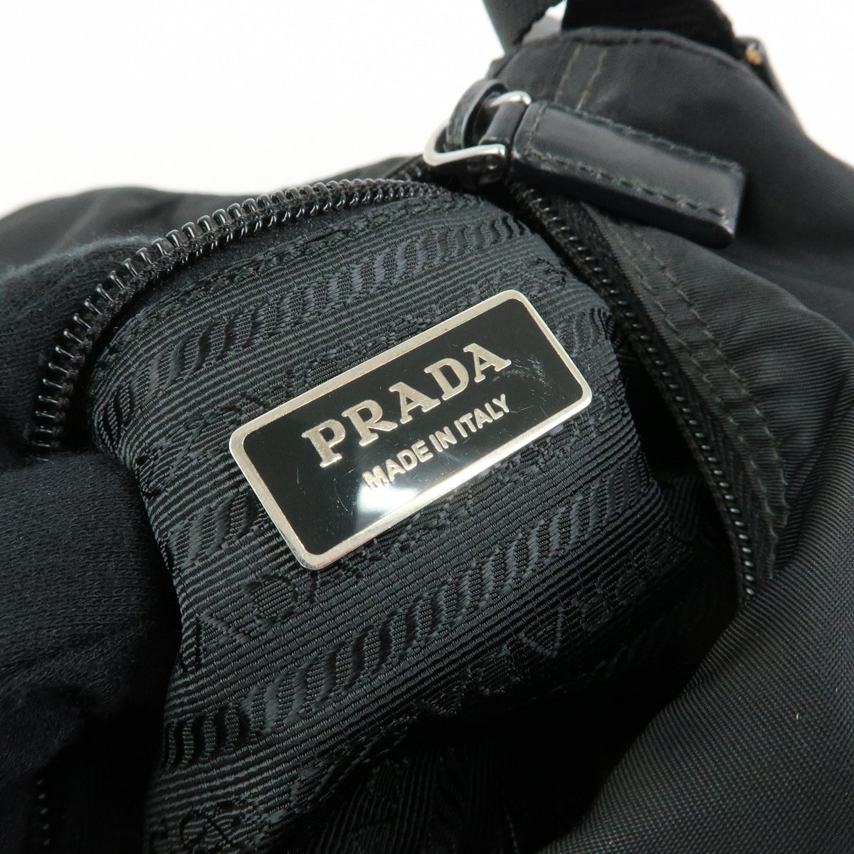 Prada Zip Buckle Messenger Tessuto, Black, Nylon, Handbag