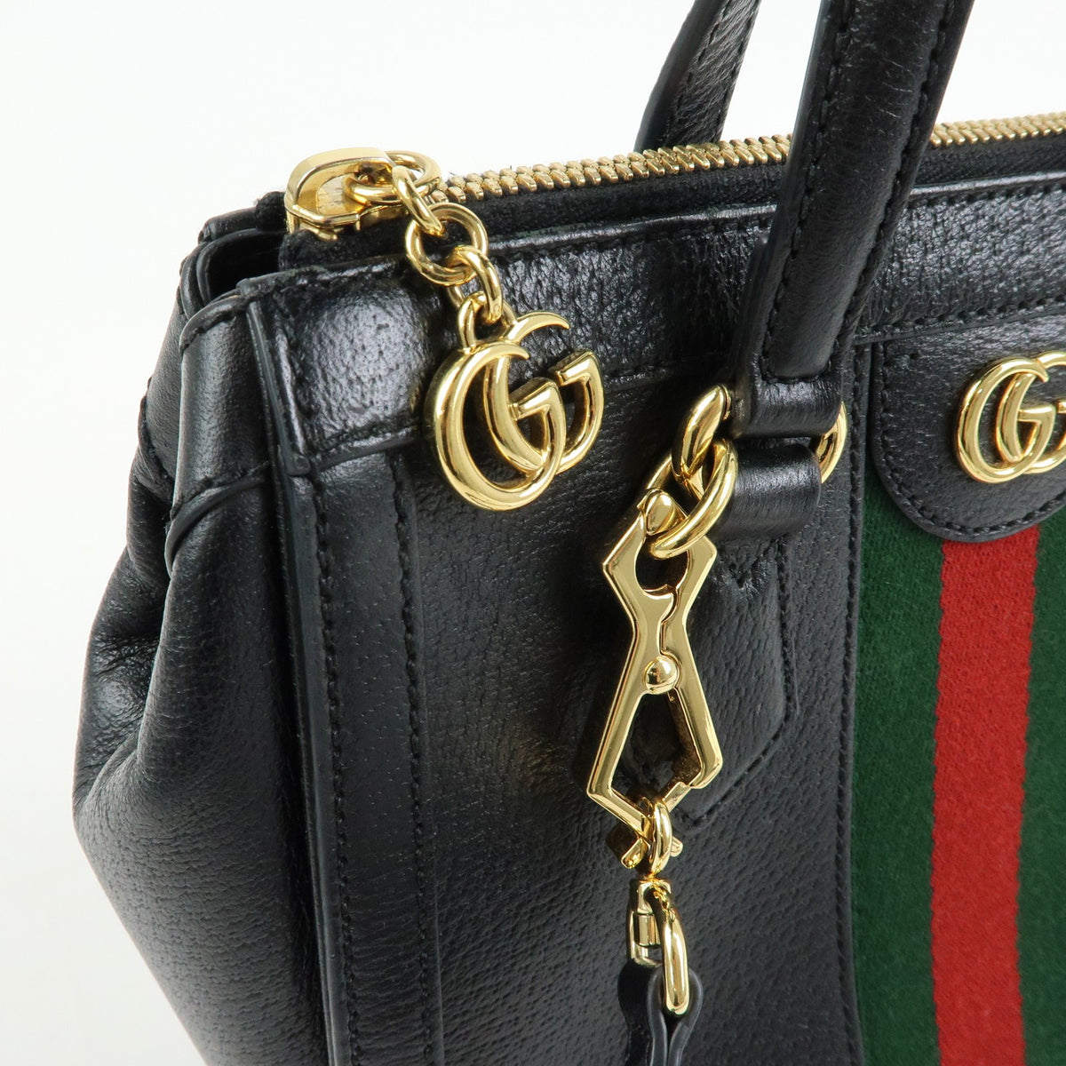 Gucci Ophidia Top Handle Leather, Black, Leather, Tote Bag