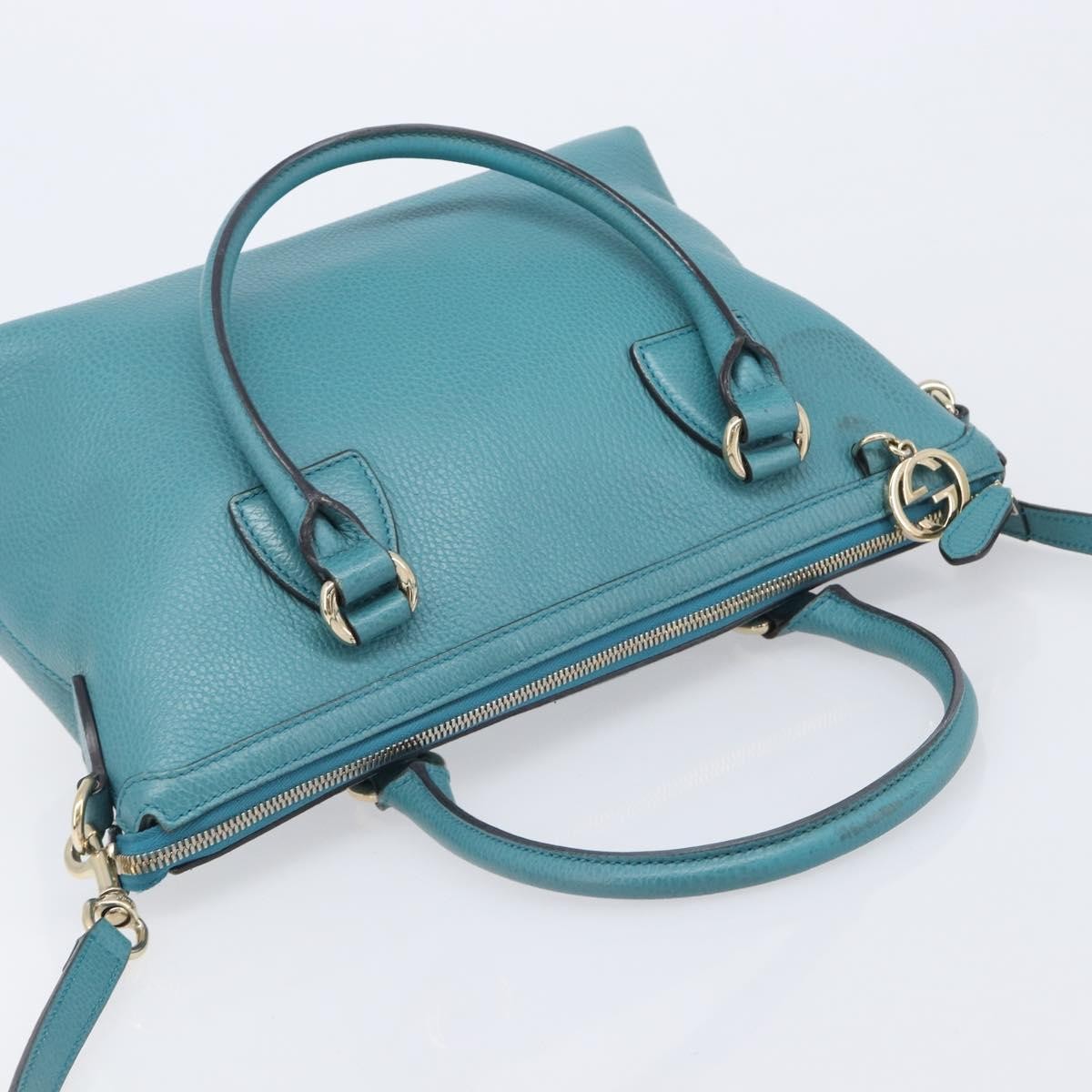 Gucci GG Charm Convertible Dome Satchel Leather, Blue, Leather, Handbag