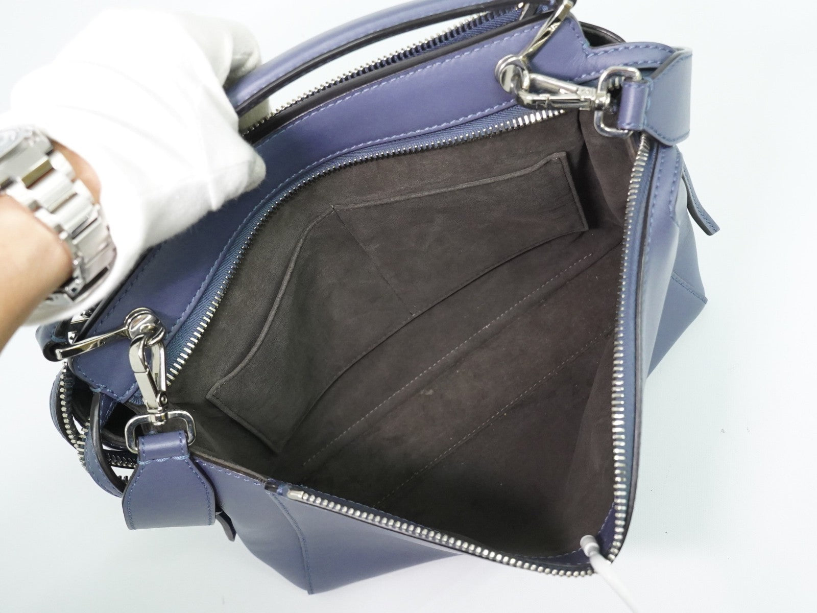 Fendi DotCom Convertible Satchel Leather, Blue, Leather, Handbag