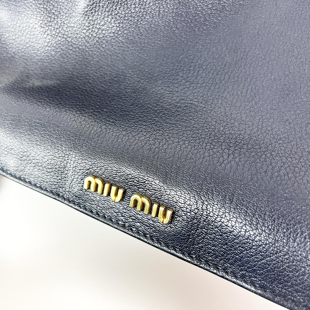 Miu Miu Madras Leather, Navy, Leather, Tote Bag