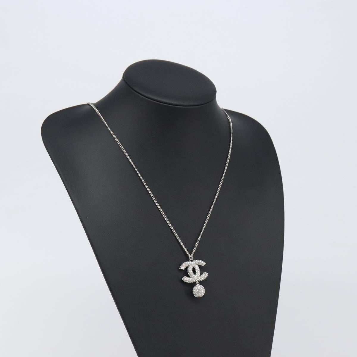 Chanel CC Ball Drop Pendant Metal with Crystals, Silver, Metal, Necklace