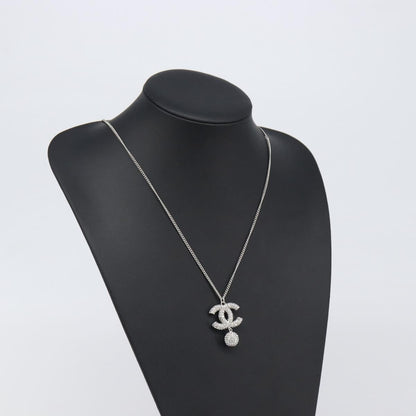 Chanel CC Ball Drop Pendant Metal with Crystals, Silver, Metal, Necklace
