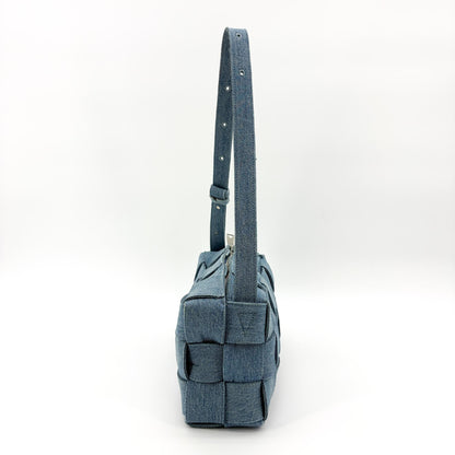 Bottega Veneta Cassette Maxi Intrecciato Denim, Blue, Denim, Crossbody Bag