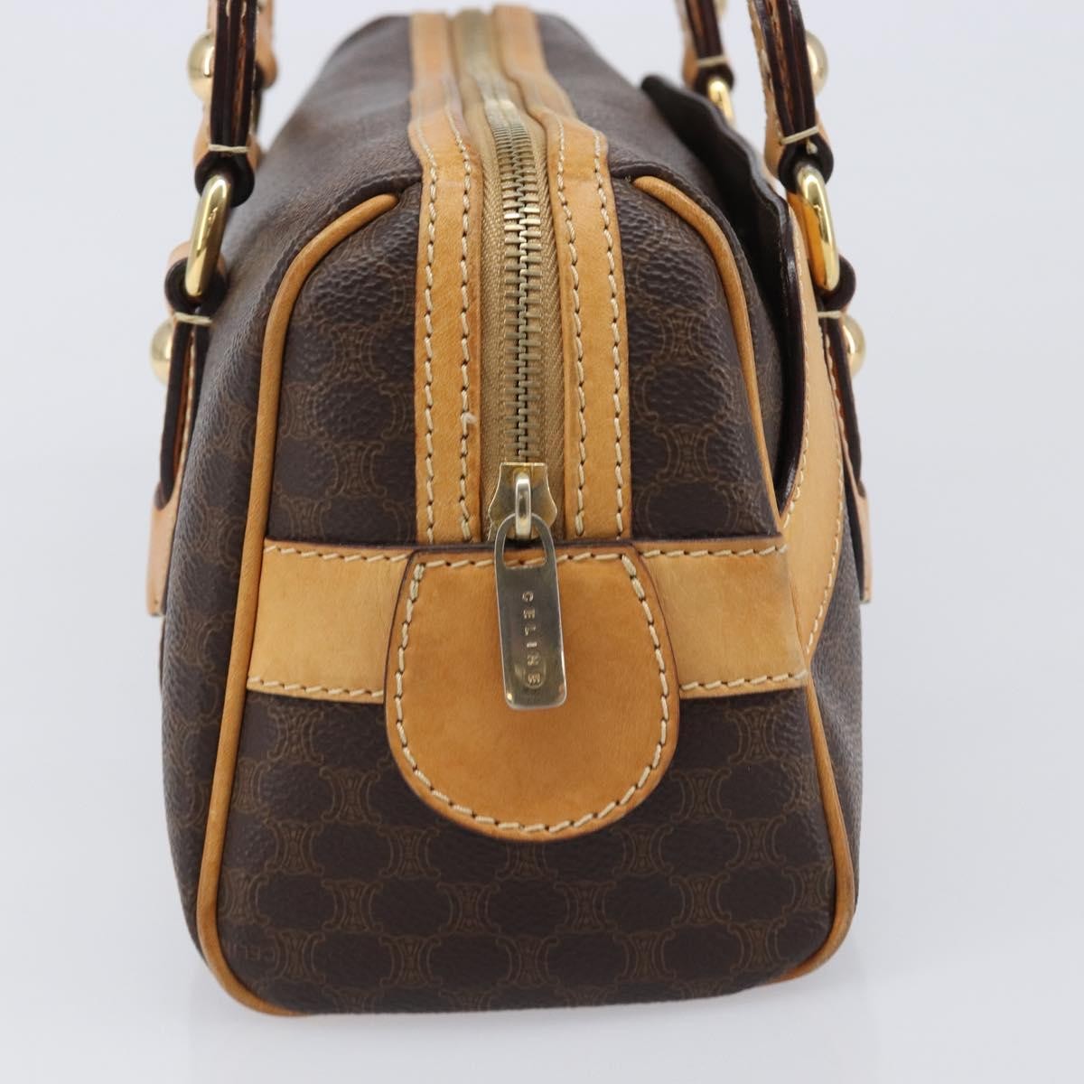 Celine Vintage Shoulder Bag Macadam Canvas & Leather, Brown, PVC, Shoulder Bag