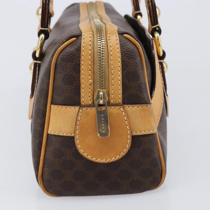 Celine Vintage Shoulder Bag Macadam Canvas & Leather, Brown, PVC, Shoulder Bag