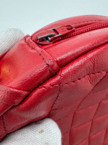 Chanel Vintage Round Tassel Quilted Lambskin, Red, Leather, Shoulder Bag