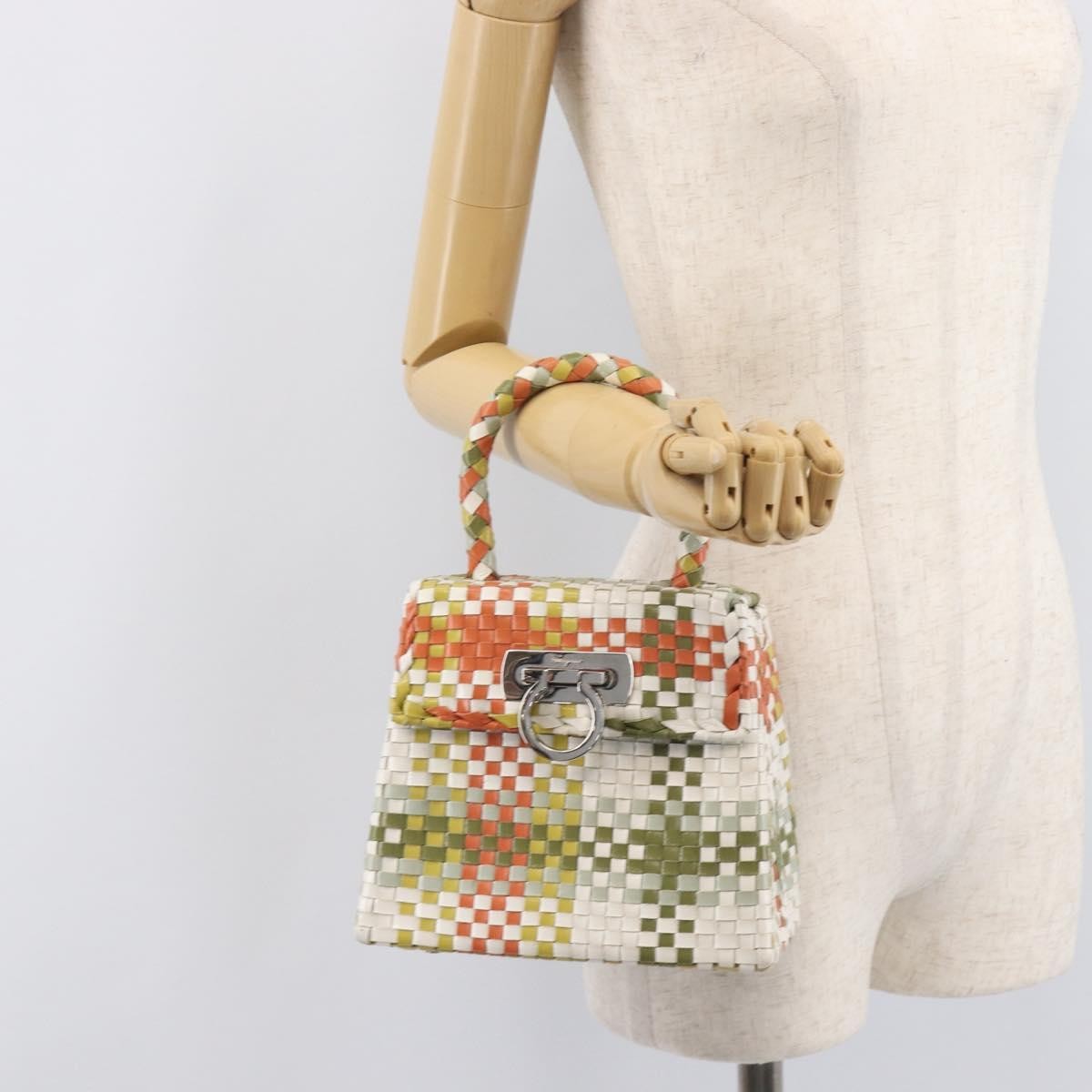 Salvatore Ferragamo Gancini Top Handle Woven Leather, Multicolour, Leather, Handbag
