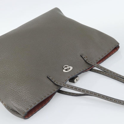 Fendi Selleria Carla Leather, Gray, Leather, Tote Bag