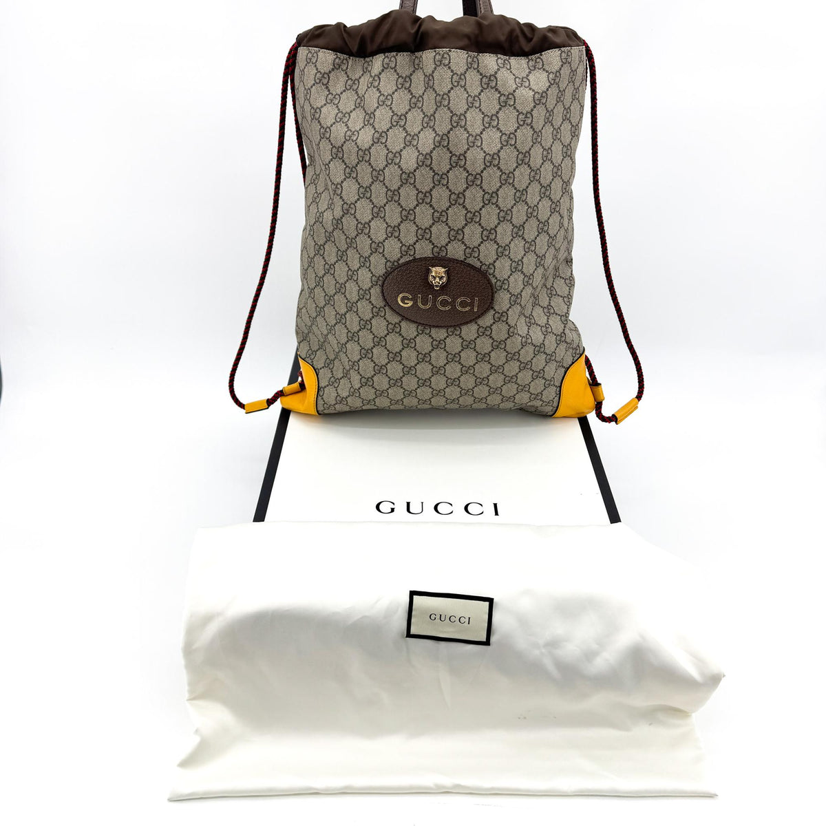 Gucci Neo Vintage Drawstring GG Coated Canvas, Brown, Canvas, Backpack