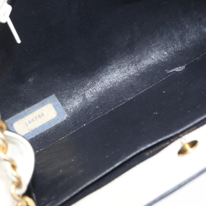 Chanel Chain Leather, White, Leather, Shoulder Bag