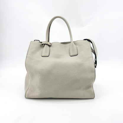 Prada Convertible Shopper Tote Vitello Daino, Gray, Leather, Tote Bag