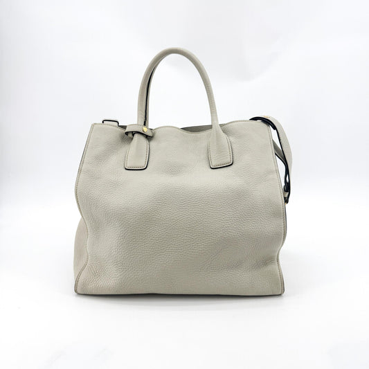 Prada Convertible Shopper Tote Vitello Daino, Gray, Leather, Tote Bag