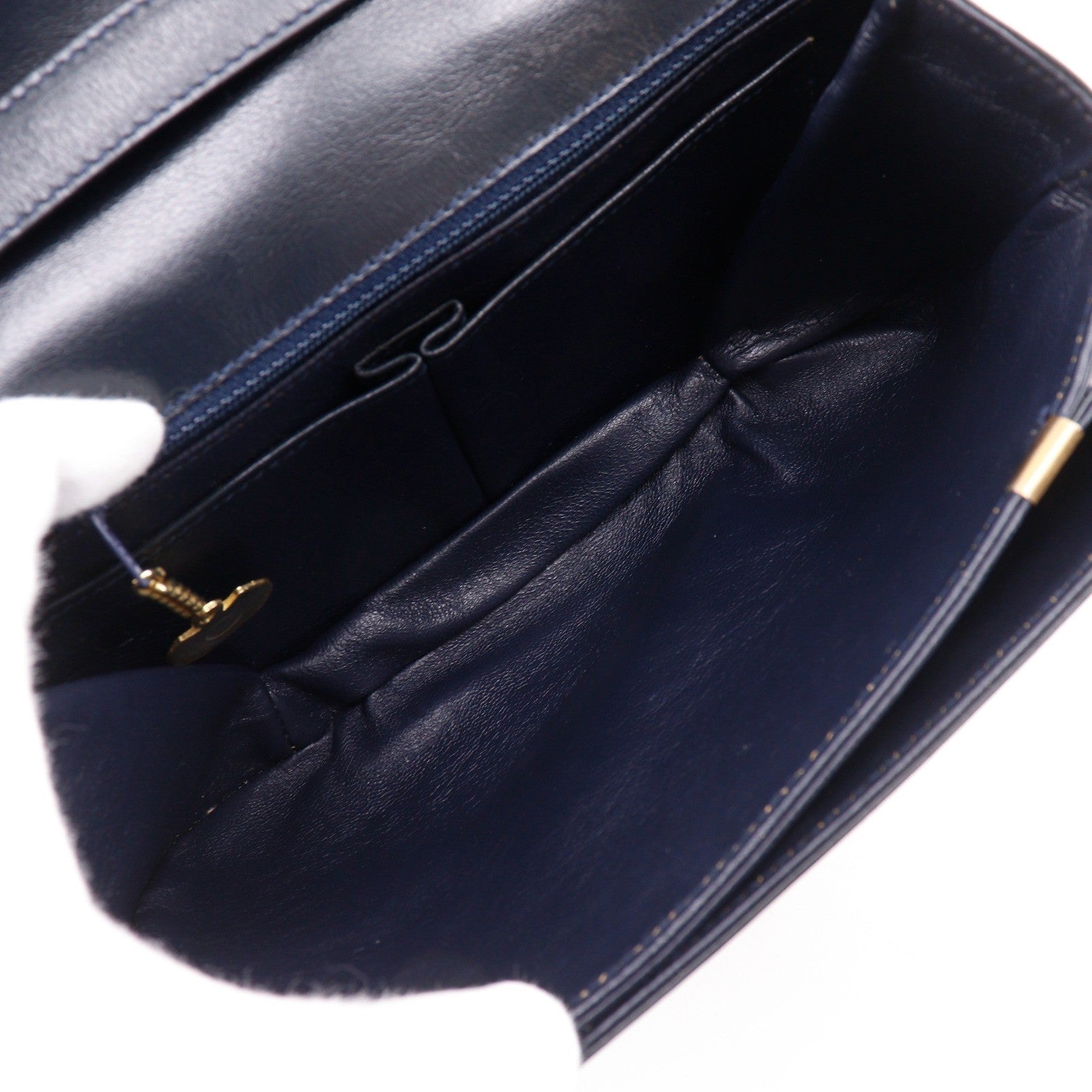 Celine Vintage Triomphe Flap Leather, Black, Calfskin, Shoulder Bag