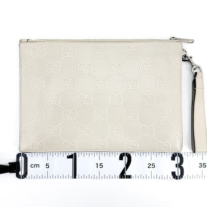 Gucci Wristlet GG Embossed Perforated Leather, White, Leather, Clutch