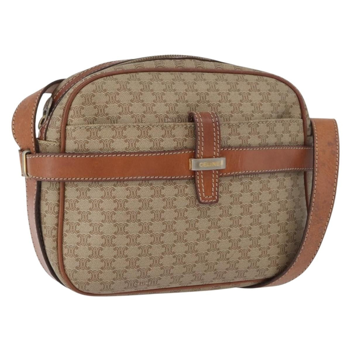 Celine Vintage Macadam Canvas and Leather, Beige, Canvas, Shoulder Bag