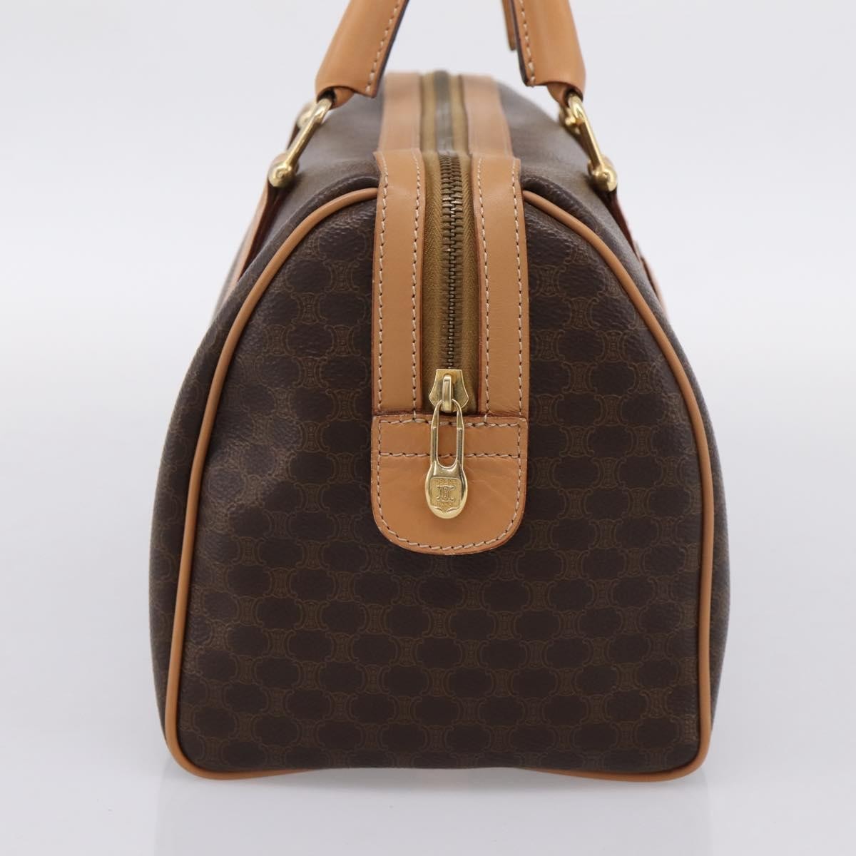 Celine Boston Triomphe XL Coated Canvas, Brown, PVC, Handbag