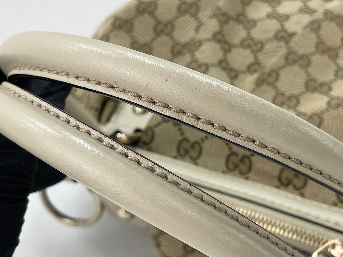 Gucci Sukey Top Handle Satchel GG Canvas with Leather, Beige, Canvas, Handbag