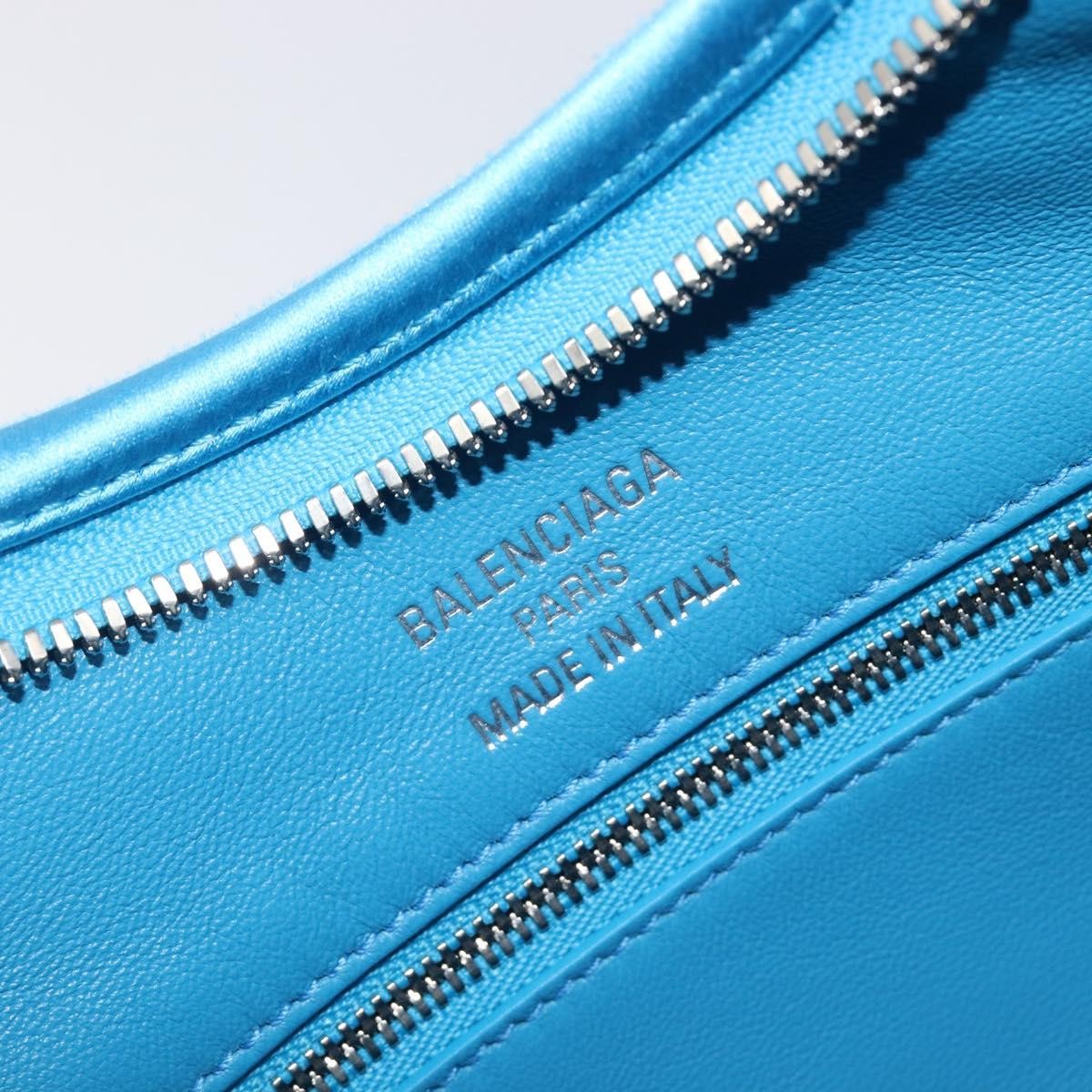 Balenciaga Leopolda Satin, Blue, Satin, Shoulder Bag
