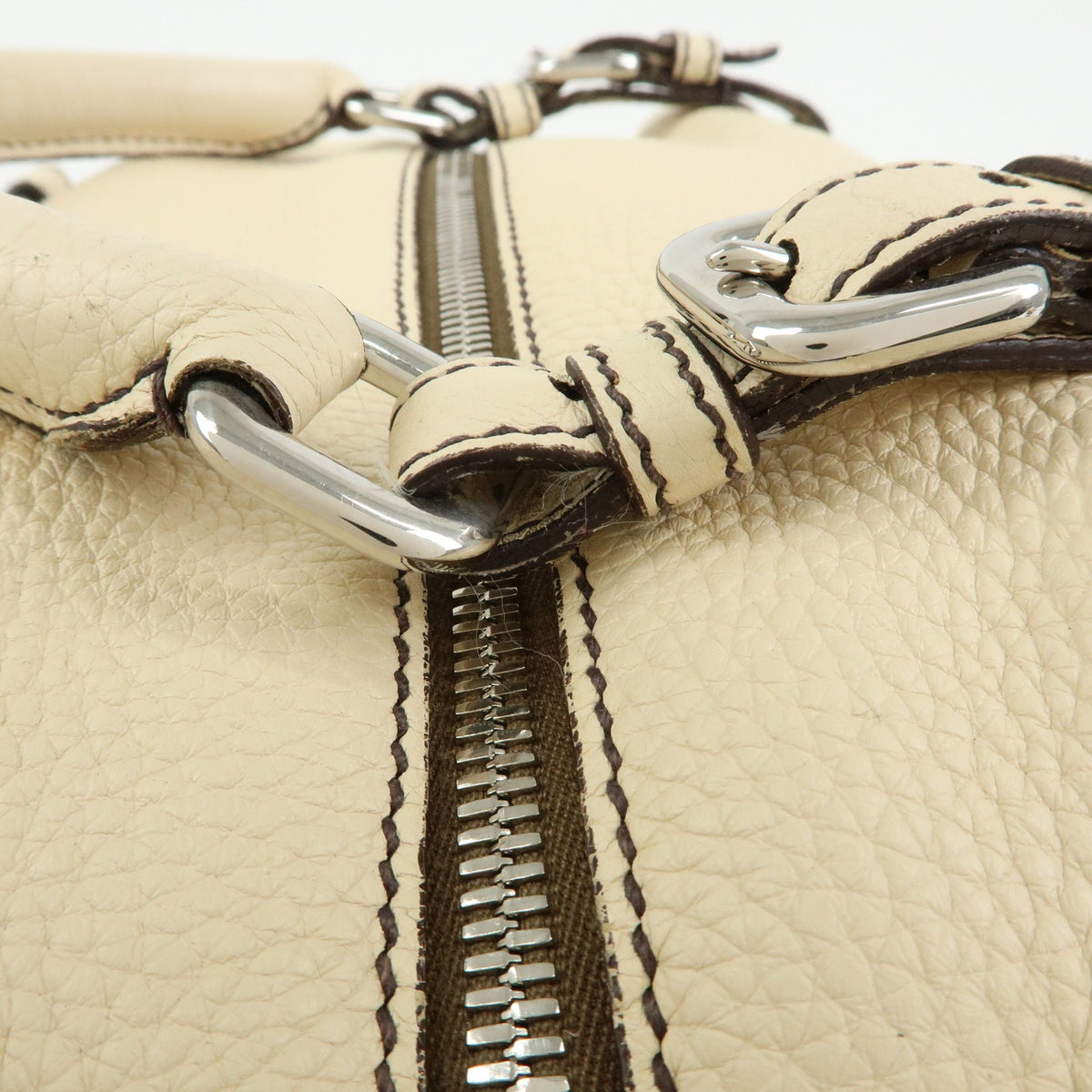 Prada Embossed Logo Bauletto Vitello Daino, Beige, Leather, Handbag