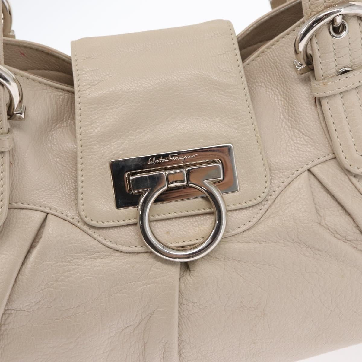 Salvatore Ferragamo Gancini Leather, Silver, Leather, Shoulder Bag