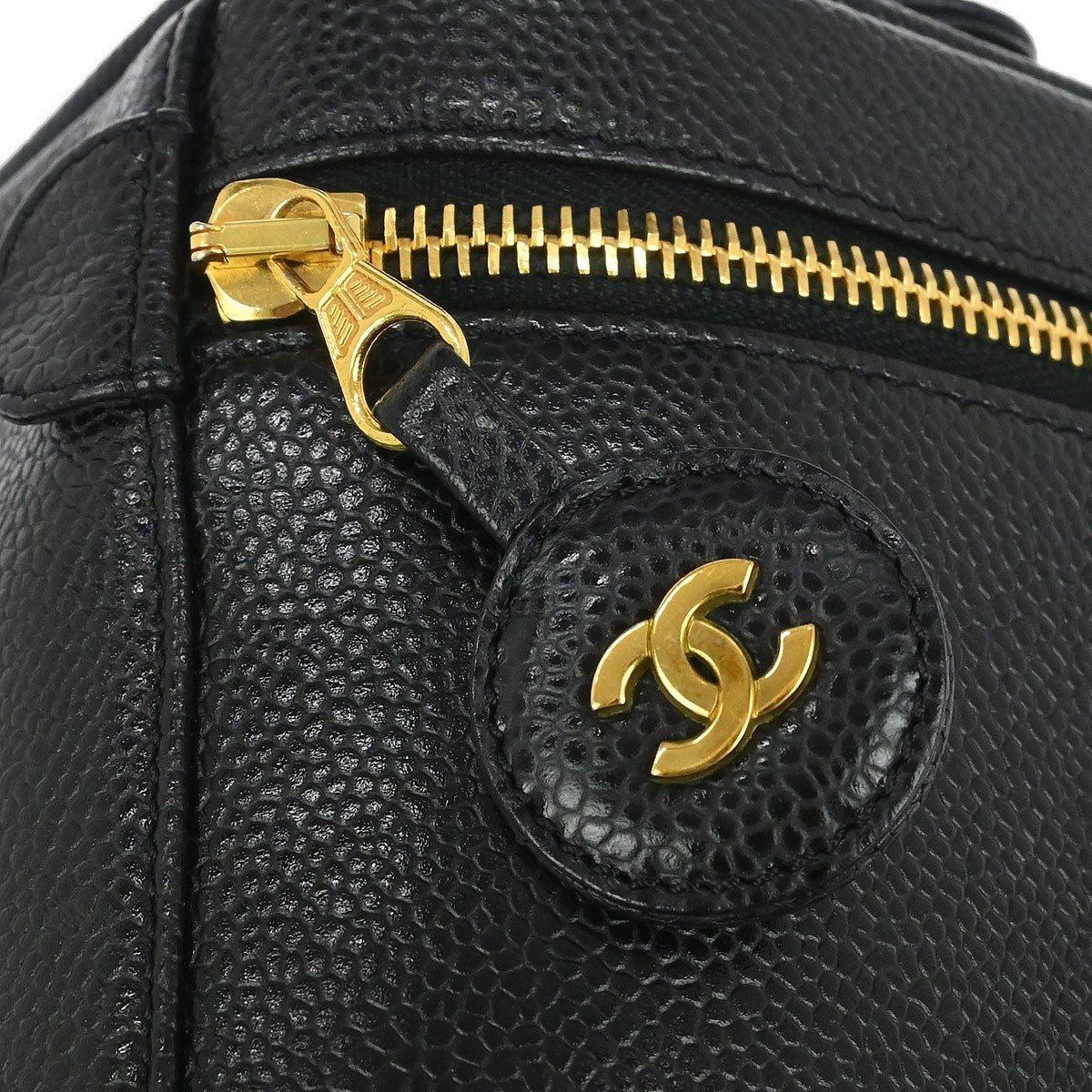 Chanel Vintage Timeless Cosmetic Case Caviar, Black, Leather, Clutch