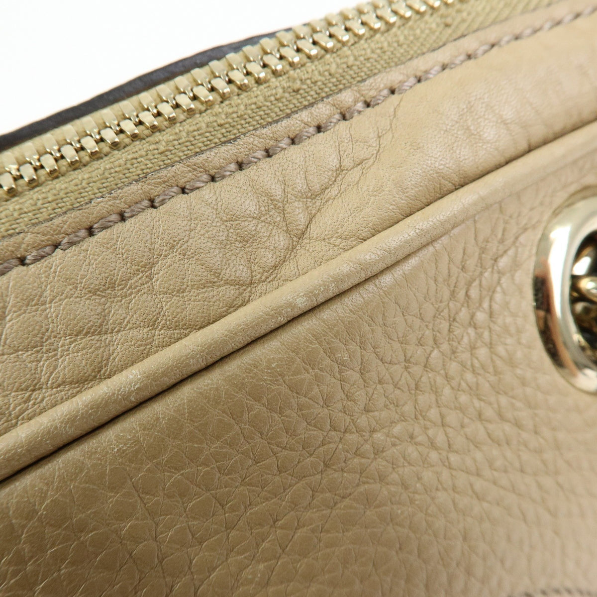 Gucci Soho Chain Zip Leather, Beige, Leather, Shoulder Bag