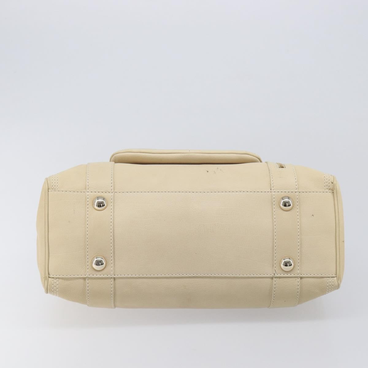 Celine Vintage Kisslock Frame Leather, Beige, Leather, Handbag