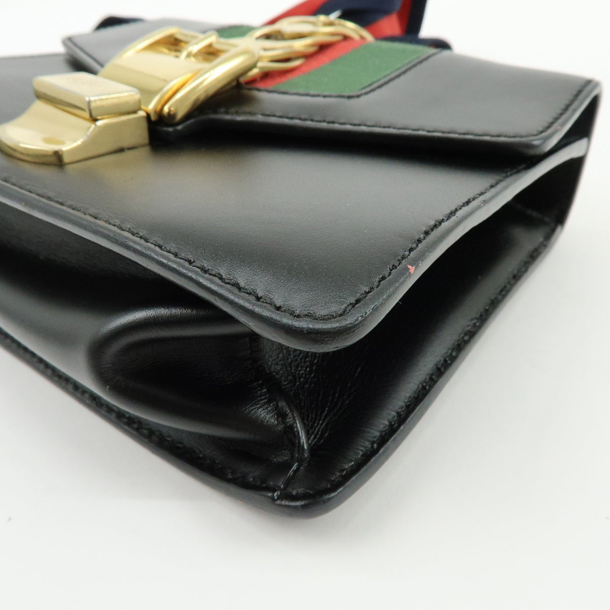 Gucci Sylvie Chain Leather, Black, Leather, Shoulder Bag