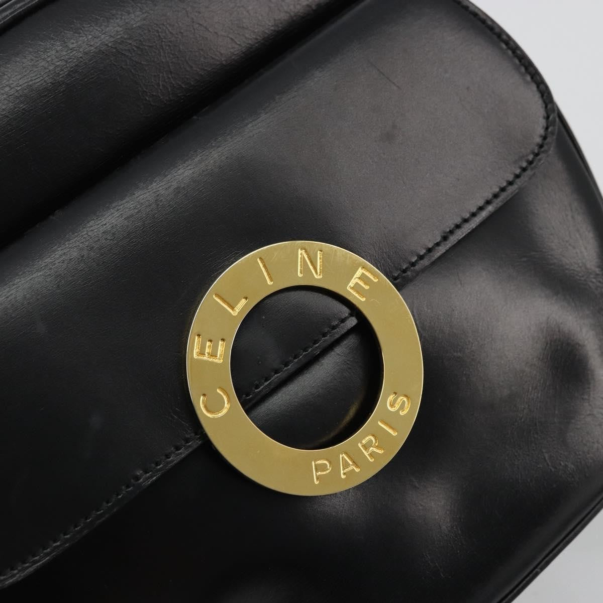 Celine Circle Logo Leather, Black, Leather, Shoulder Bag