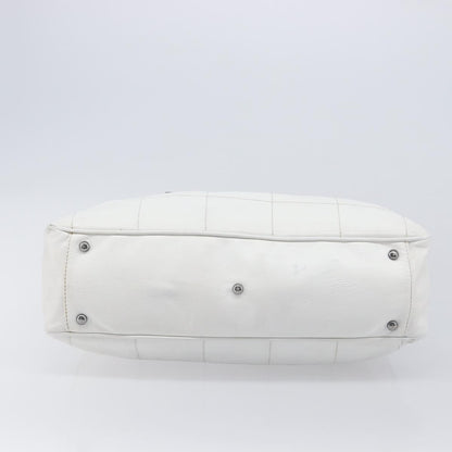 Chanel Square Stitch CC Boston Quilted Leather, White, Leather, Handbag
