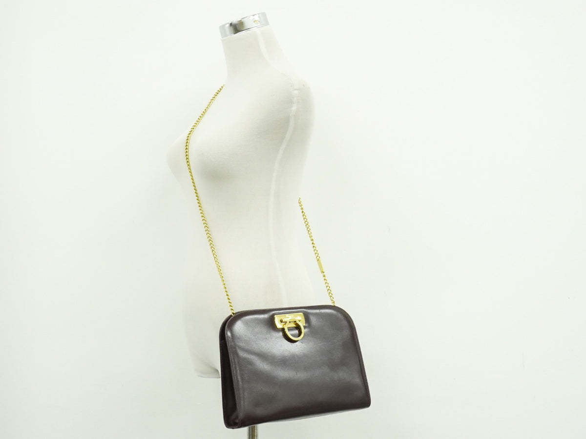 Salvatore Ferragamo Vintage Gancini Chain Leather, Burgundy, Leather, Shoulder Bag