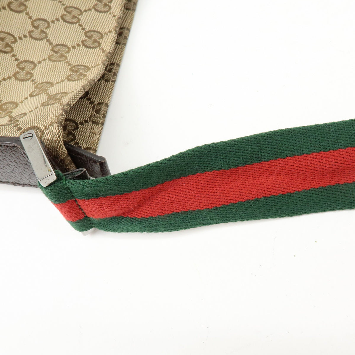 Gucci Web Strap Zip Messenger GG Canvas, Beige, Canvas, Handbag