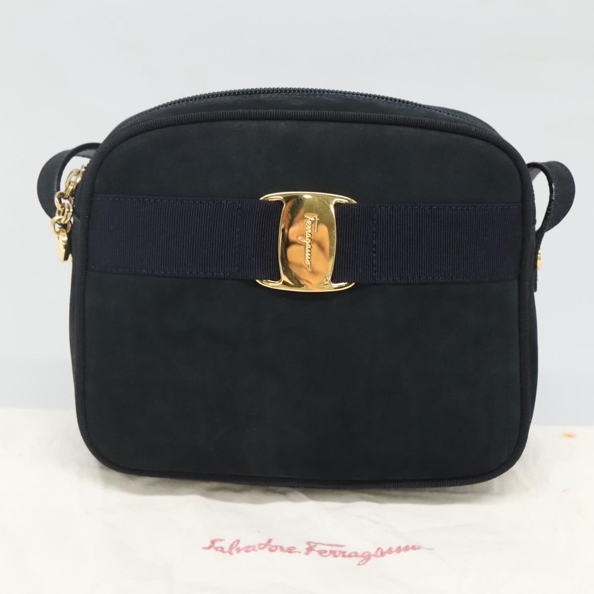 Salvatore Ferragamo Vara Bow camera Suede, Navy, Suede, Shoulder Bag