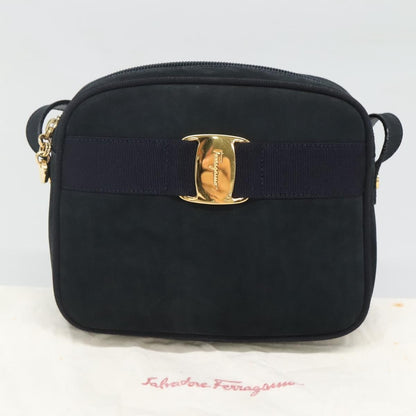 Salvatore Ferragamo Vara Bow camera Suede, Navy, Suede, Shoulder Bag