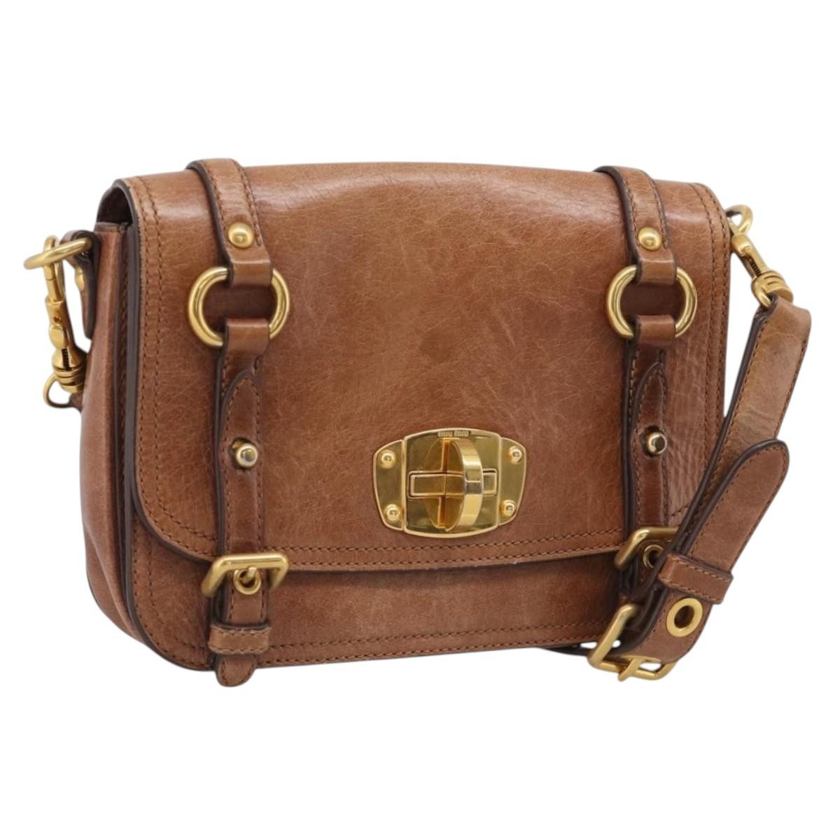 Miu Miu Shoulder Leather, Brown, Leather, Shoulder Bag